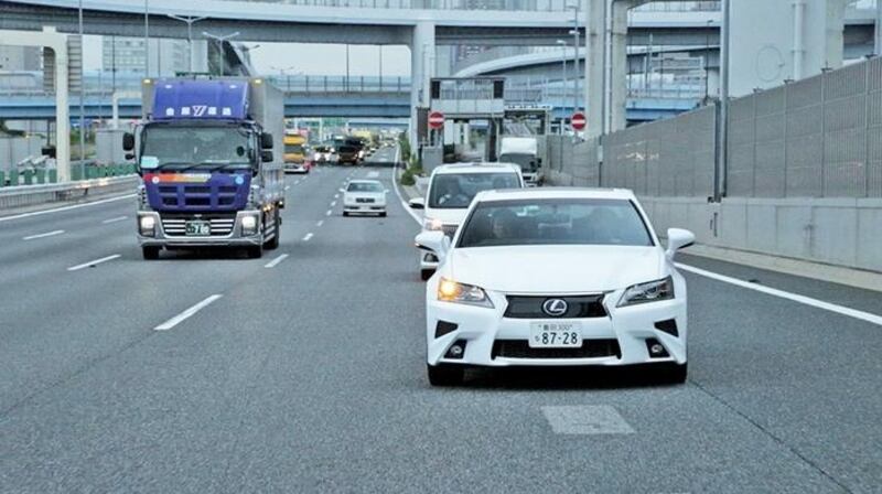 The Lexus GS  self-driving test car merges onto the motorway: it’s an unnerving situation to place your trust in the car’s control system