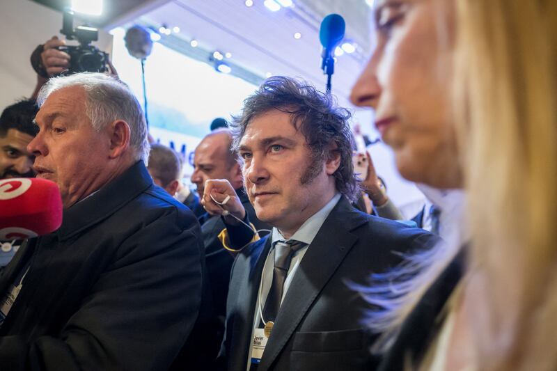 Despite the economic chaos, Javier Milei’s approval rating has stayed high, or even risen along with prices. Photograph: Fabrice Coffrini/AFP via Getty Images