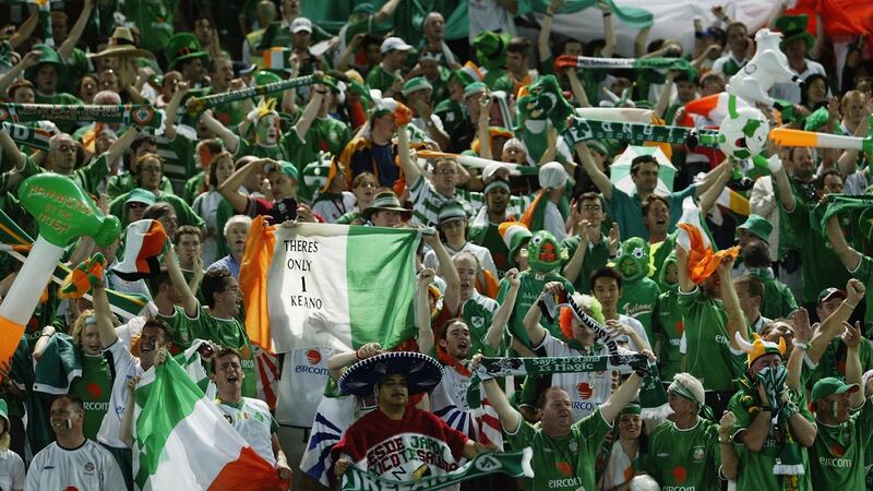 Republic of Ireland fans during  World Cup Finals 2002 Group E match against Saudi Arabia   at the International Stadium Yokohama, in Yokohama, Japan. Photograph: Laurence Griffiths/Getty Images
