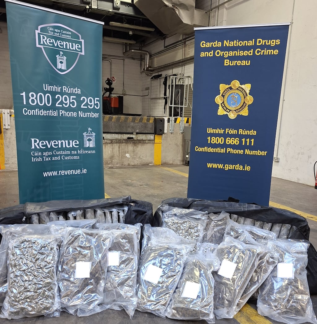 The cannabis seized during a joint operation by the Garda National Drugs and Organised Crime Bureau, Meath Divisional Drugs Unit and Revenue’s Customs Service. Photograph: Garda Press Office