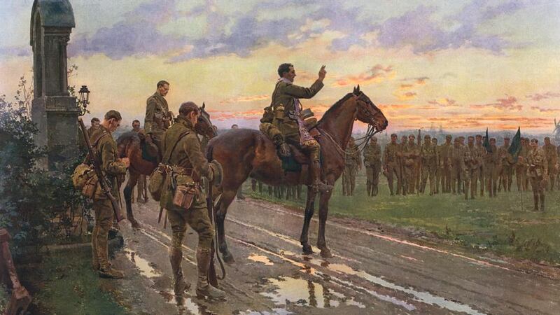 ‘The Last General Absolution of the Munsters at Rue du Bois’  painting by Fortunio Matania. 	© Illustrated London News Ltd/Mary Evans