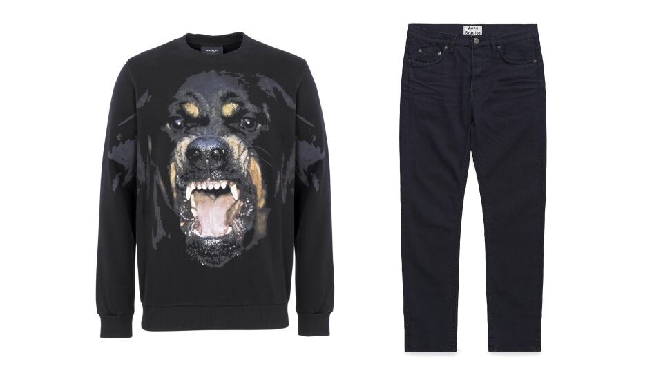 Gifts for twenty-somethings: Jeans, €180, Acne at Brown Thomas; Rottweiler Jumper, €690, Givenchy at Brown Thomas