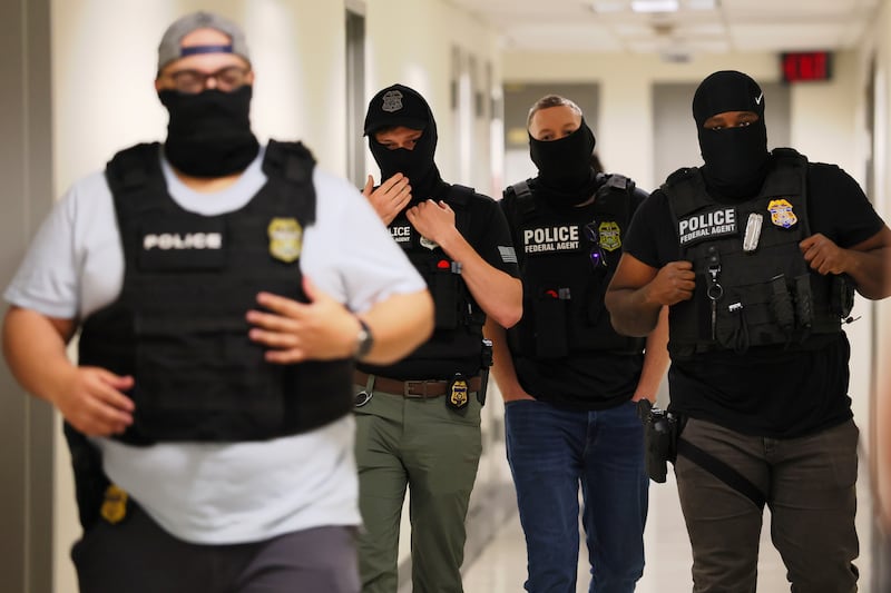 Federal agents patrol the halls of immigration court at the Jacob K. Javitz Federal Building in New York City. Photograph: Michael M. Santiago/Getty Images