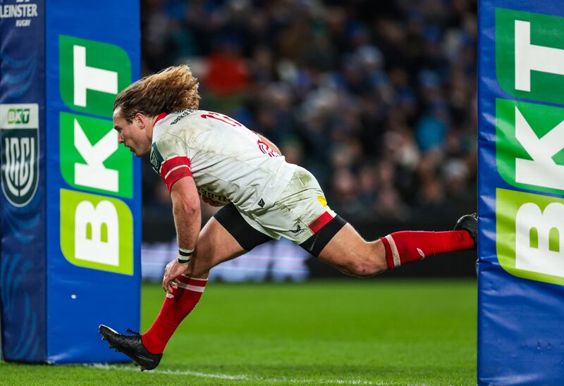 Ulster’s Werner Kok scores their second try. Photograph: Morgan Treacy/Inpho