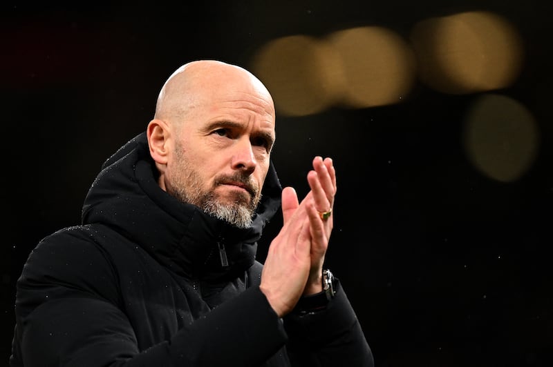 Erik ten Hag applauds the fans after the victory. Photograph: Oli Scarff/AFP via Getty Images 