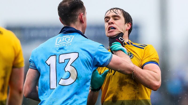 Cormac Costello clashes with David Murray. Photo: Tommy Dickson/Inpho