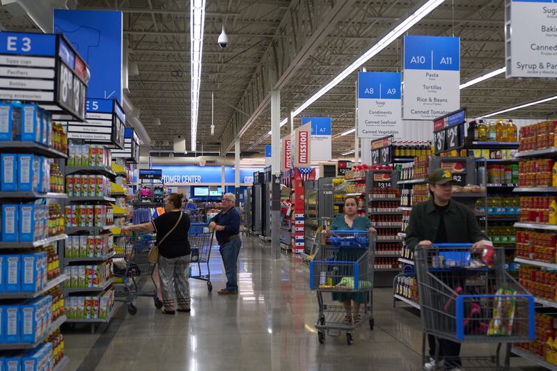 Shoppers at a Walmart store in Los Angeles, California.  Photograph: Allison Dinner/EPA