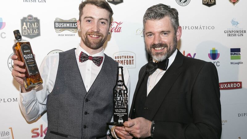 Luke O’Meara from The Liquor Rooms with Fergal Wilson of Bushmills, sponsor of the best cocktail bartender award. Photograph: Paul Sherwood
