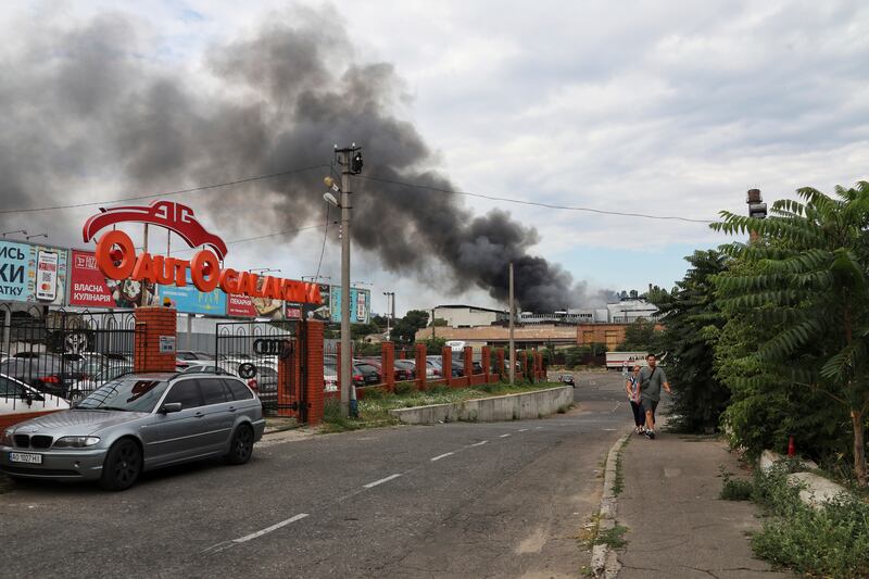 Smoke rises after shelling in Odesa, Ukraine. Photograph: AP