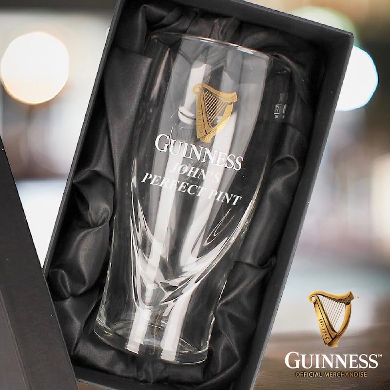 Thoughtful gifts for him and her: This pint glass is a popular item at Carroll's this Christmas — not least because it can be engraved with a heartfelt message.