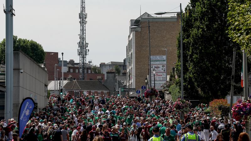 Limerick and Galway fans are already out in force at Croke Park ahead of the All-Ireland hurling final. Photograph: Bryan Keane/Inpho