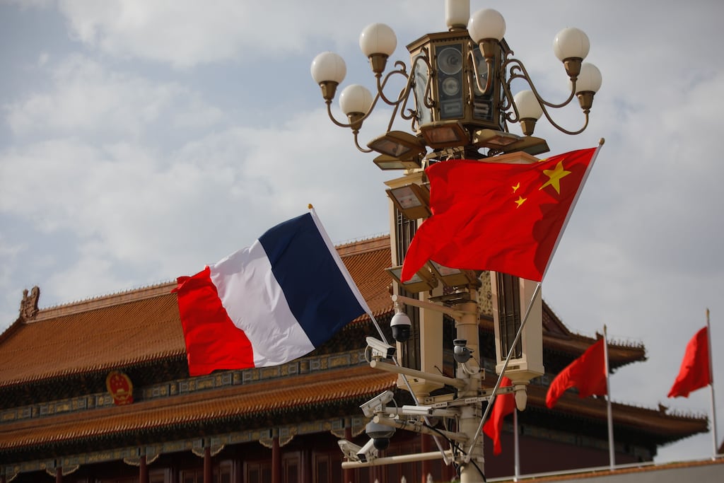 French president Emmanuel Macron and EU chief Ursula von der Leyen are meeting Chinese leaders in Beijing regarding the direction of relations with China. Photograph: Wu Hao/EPA
