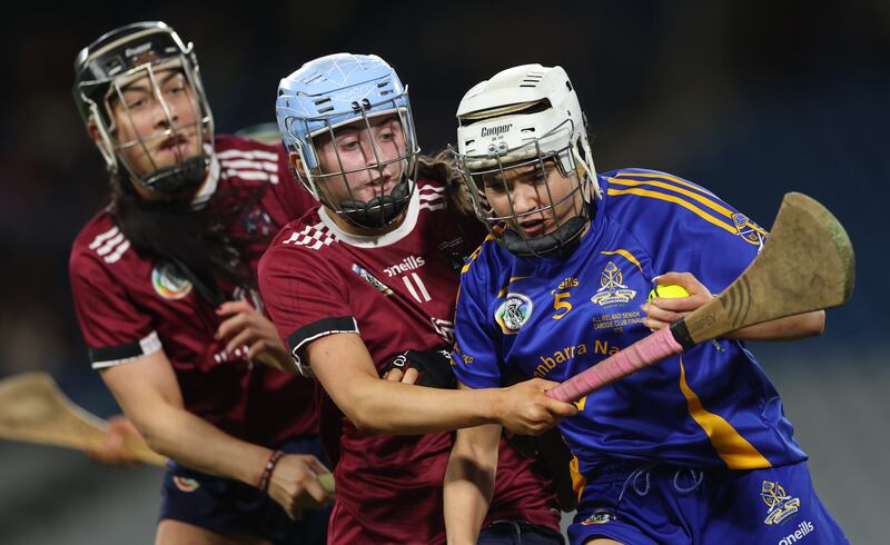 Athenry’s Meg Twomey and Kerri O’Driscoll with Aisling Egan of St Finbarr's. Photograph: James Crombie/Inpho
