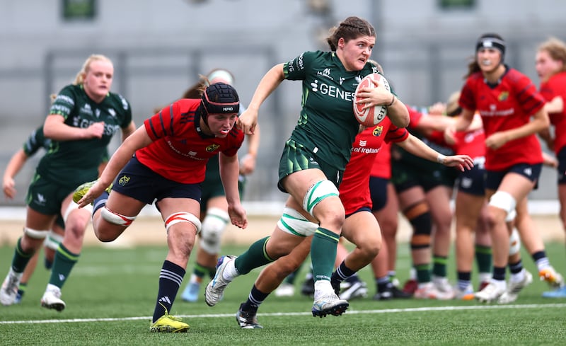 Connacht’s Jemima Adams Verling breaks free to score a try. Photograph: James Crombie/Inpho
