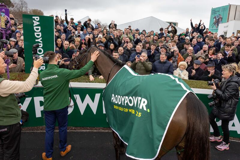 You couldn't miss the sponsor's name at the Dublin Racing Festival in Leopardstown this year. Photograph: Morgan Treacy/Inpho
