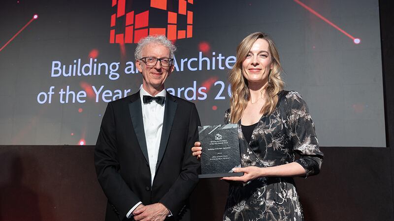 Patrick Flynn, awards judge, presents the building of the year - industrial to Aideen Farrell, on behalf of Reddy A+U and Office of Public Works