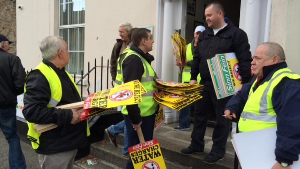 Sinn Fein water charge protesters prepare at Mary Lou McDonald’s Dublin office. Photograph: Cyril Byrne