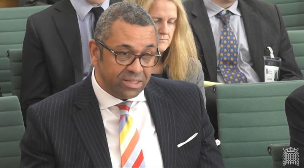 British foreign secretary James Cleverly appearing before the European Scrutiny Committee at the House of Commons in London. Photograph: PA Wire