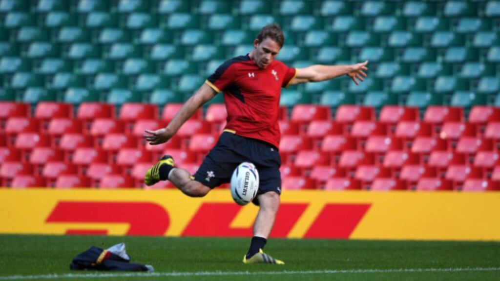 Wales fullback Liam Williams in action during the Wales kickers practice at Millennium Stadium. Photograph: Stu Forster/Getty Images