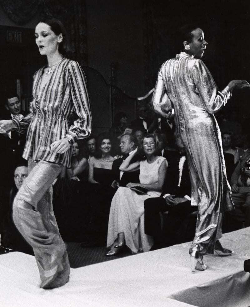 Jackie Onassis at a Valentino fashion show in 1976