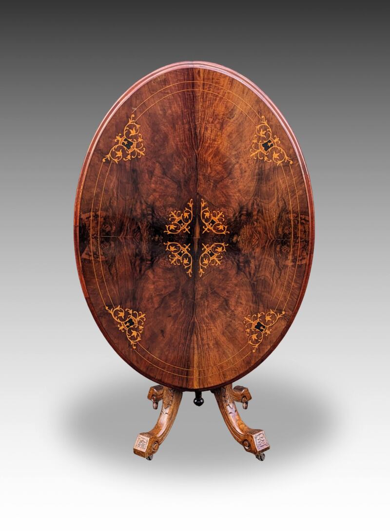 Late-19th century walnut satinwood inlaid centre table, €400-€600, Hegarty's of Bandon
