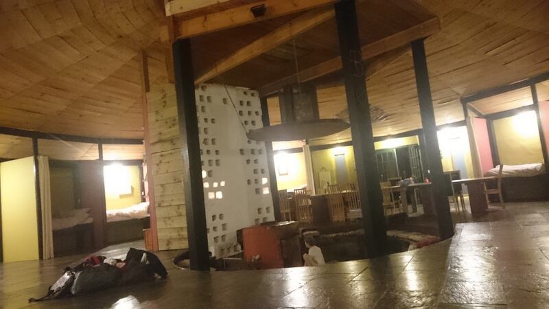 Gyreum Eco-lodge, Co Sligo: The building features a 15m (50ft) diameter central hall, with a sunken stove as the focal point