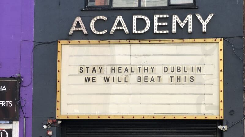 A message of support  outside the Academy venue in Dublin. Photograph: Conor Pope