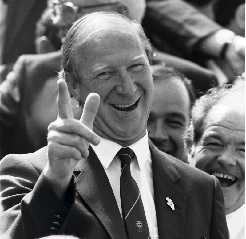 Jack Charlton at Dublin Airport as the Irish squad arrive back from the 1988 European Championships in West Germany. Photograph: Peter Thursfield