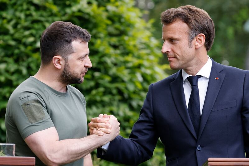 France’s decision was announced after an hour-long call between French president Emmanuel Macron and Mr Zelenskiy on Wednesday afternoon. Photograph: Ludovic Marin/AFP