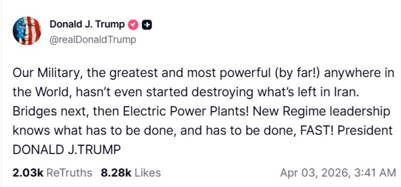 Donald Trump  renewed threats to Iran on Truth Social