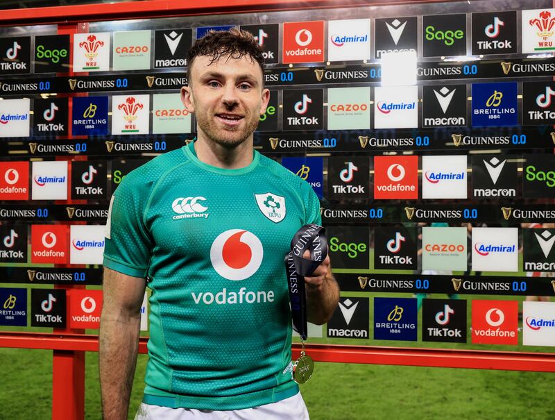 Hugo Keenan's performance was recognised with the man of the match award. Photograph: Dan Sheridan/Inpho