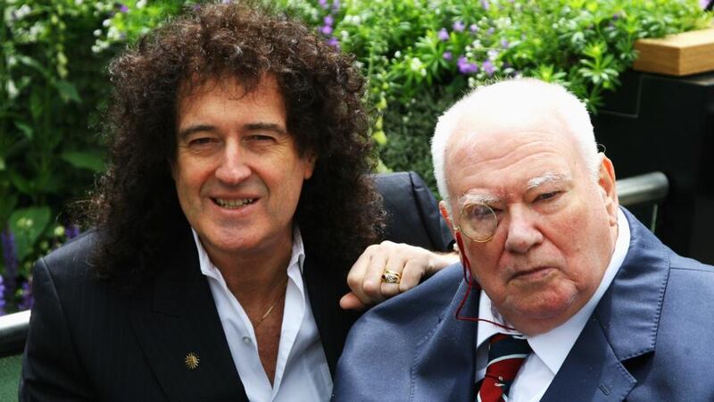 Brian May and Sir Patrick Moore at the  Chelsea Flower Show in 2008. Photograph:  Chris Jackson/Getty Images