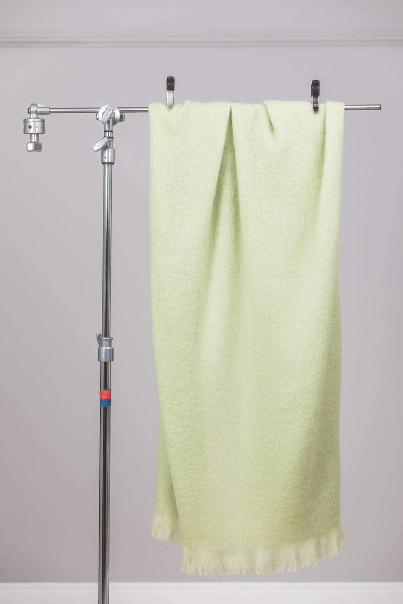 Foxford's lime solid mohair throw