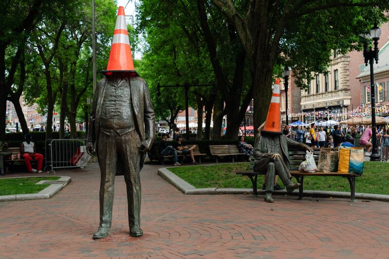 Some Glaswegian-style redecoration in Boston thanks to Scotland's visit to the Massachusetts city during the World Cup. Photograph: Sophie Park/The New York Times