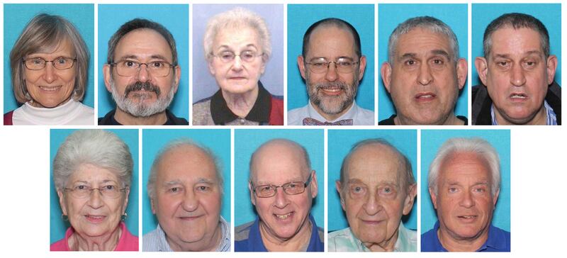 Victims of the shooting top row, from left, Joyce Fienberg, Richard Gottfried, Rose Mallinger, Jerry Rabinowitz, Cecil Rosenthal, and David Rosenthal; bottom row, from left, Bernice Simon, Sylvan Simon, Dan Stein, Melvin Wax, and Irving Younger Photograph: United States District Court Western District of Pennsylvania via AP