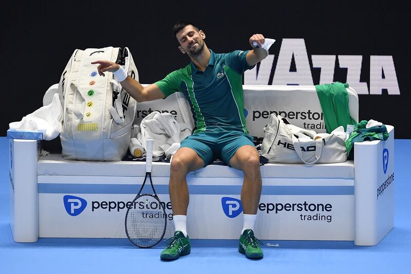 Novak Djokovic reacts against Jannik Sinner. Photograph: Valerio Pennicino/Getty