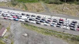 Drone footage shows Russians queuing to enter Georgia after mobilisation plan