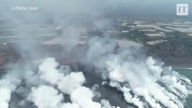 Drone follows path of black lava across La Palma to the ocean