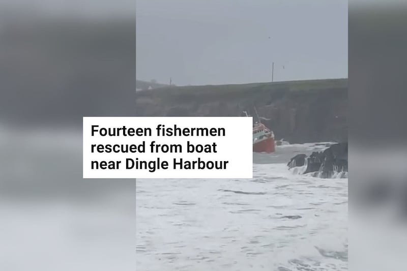 Fourteen fishermen rescued from boat driven onto rocks near Dingle Harbour