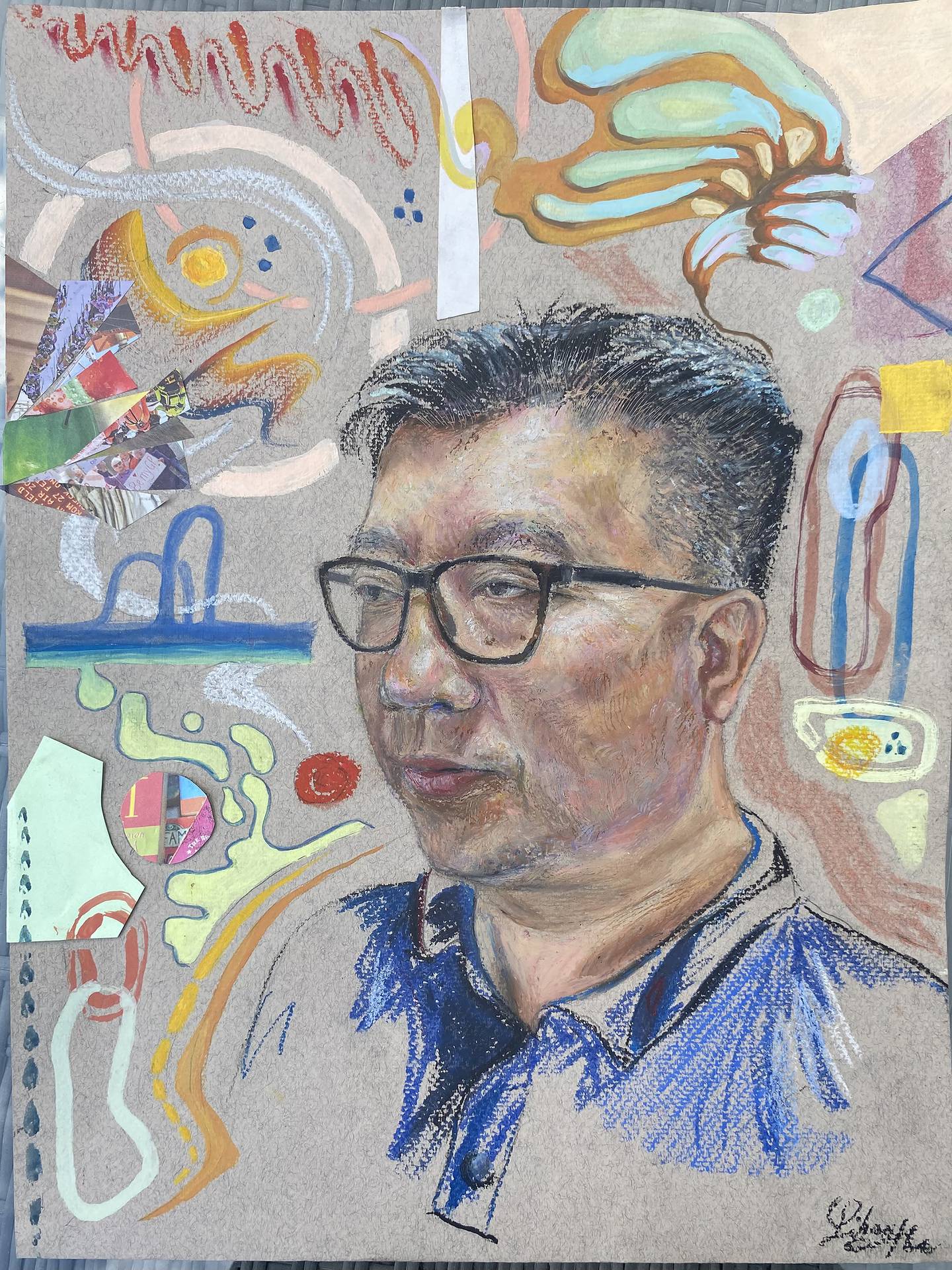 Zihan He (Dublin), Parenthood, oil, pastel, acrylic, gouache, collage on paper