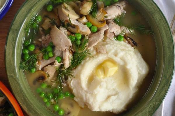 Comfort food: Chicken and mushroom casserole with celeriac mash