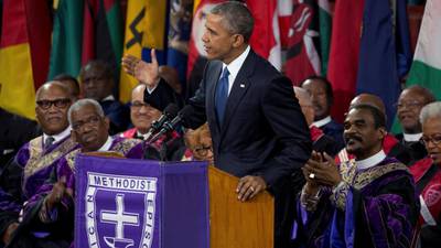 Obama delivers eulogy for nine murdered black churchgoers