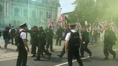 ‘UK Freedom March’ rally in Belfast sparks anti-fascist protests