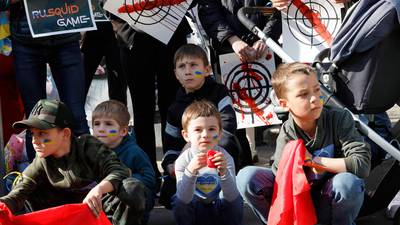Ukrainian children among protesters in Dublin demonstration against bloodshed
