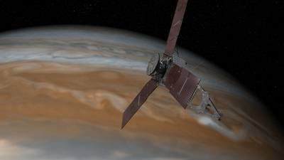 Spacecraft Juno on final approach to planet Jupiter