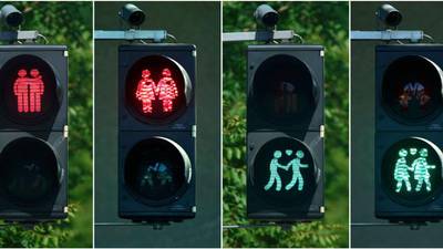Gay-themed traffic lights get Vienna into mood for song