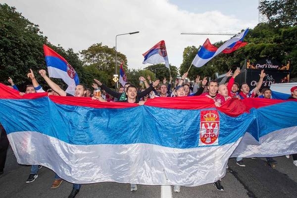Fans of bitter Serbian club rivals present united front in Dublin