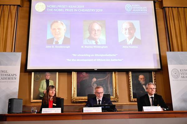Nobel Prize in chemistry for lithium-ion battery developers