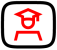 Rounded square with red student gown and cap outline