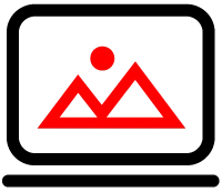 Laptop outline with red mountain outline inside